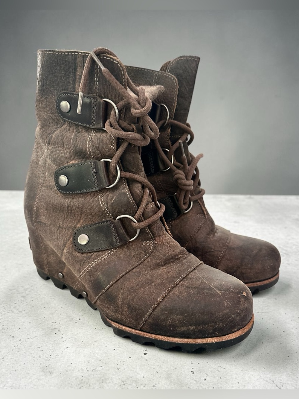 Sorel Joan of Arctic Brown Leather Wedge Boots